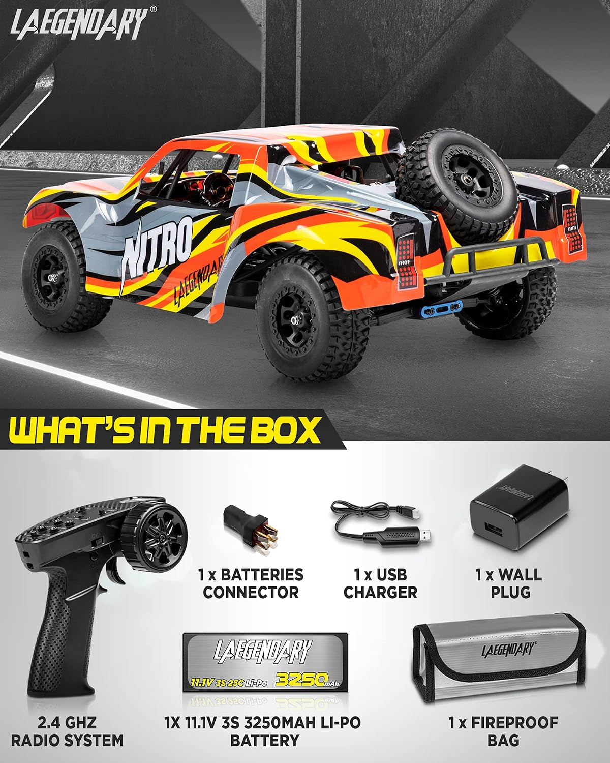 RC Cars - 4X4 Nitro Offroad Short Course RC Truck for Adults and Kids - Fast Speed, Waterproof, Electric, Hobby Grade Car - 1:8 Scale, Brushless, Orange