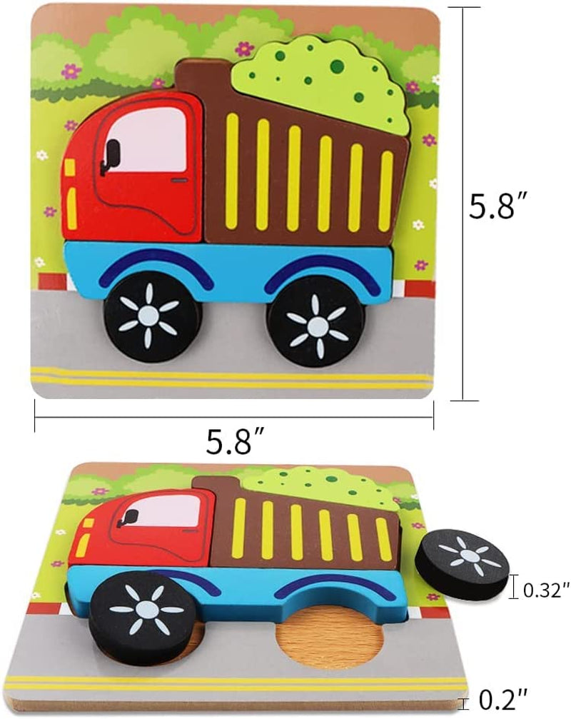 Wooden Puzzles for Toddlers 4 Pack Vehicle Shape Preschool Montessori Toys for Boys and Girls,Fine Motor Skill Early Learning Educational Gift for 1 2 3 Years Old Toddlers