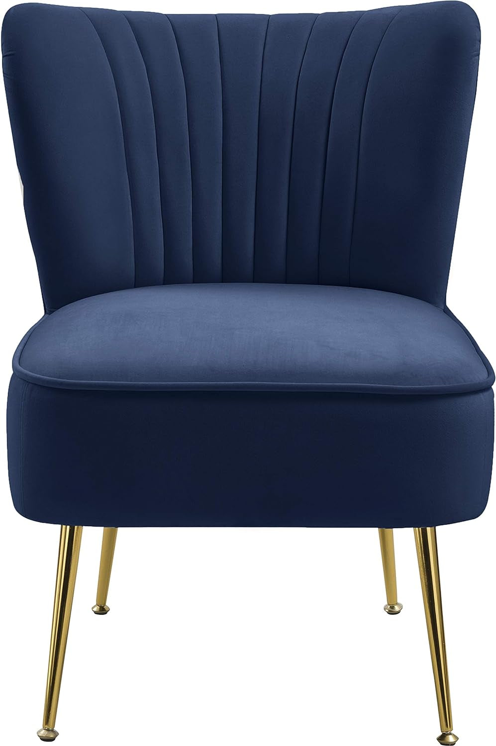 Tess Collection Modern | Contemporary Velvet Upholstered Accent Chair with Deep Channel Tufting and Custom Gold Steel Legs, 22.5" W X 26.5" D X 29.5" H, Navy