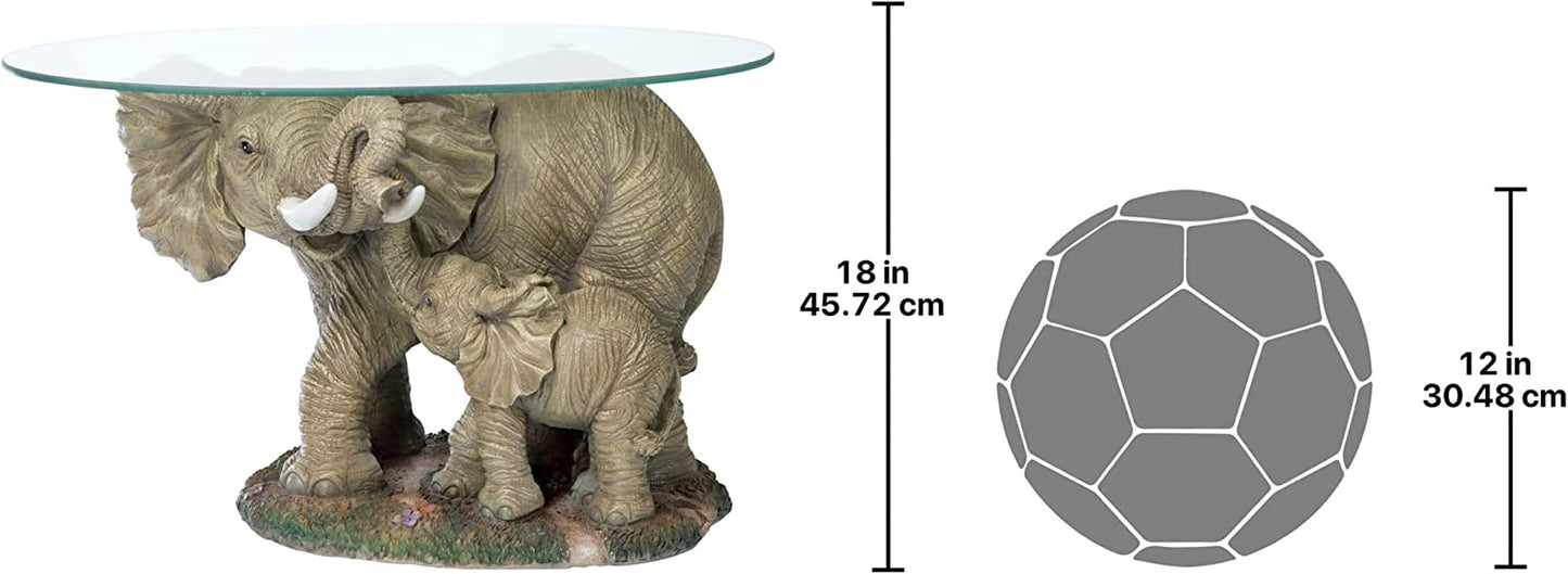 Elephant'S Majesty Glass-Topped Coffee and Cocktail Table, 30 Inches Wide, 18 Inches Deep, 18 Inches High, Full Color Finish