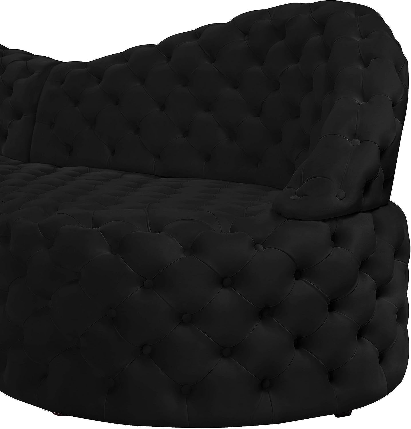 654Black-Sectional Royal Collection Modern | Contemporary Velvet Upholstered 2 Piece Sectional with Deep Button Tufting, 114" W X 41" D X 36.5" H, Black