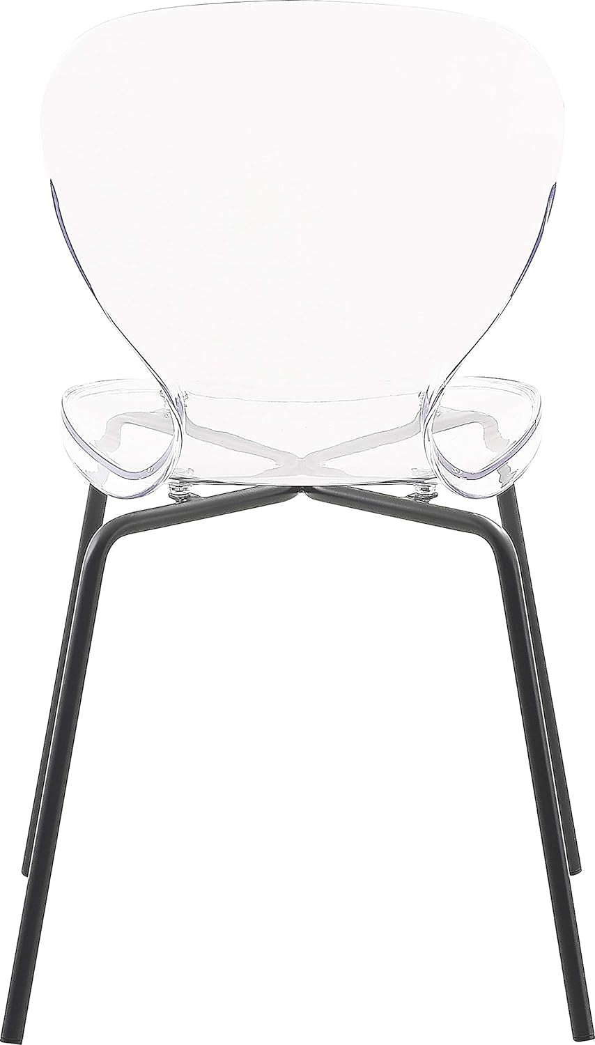 Clarion Collection Modern | Contemporary Lucite Polycarbonate Stackable Dining Chair with Sturdy Metal Legs, Set of 2, 19.5" W X 19" D X 32.5" H, Matte Black Finish