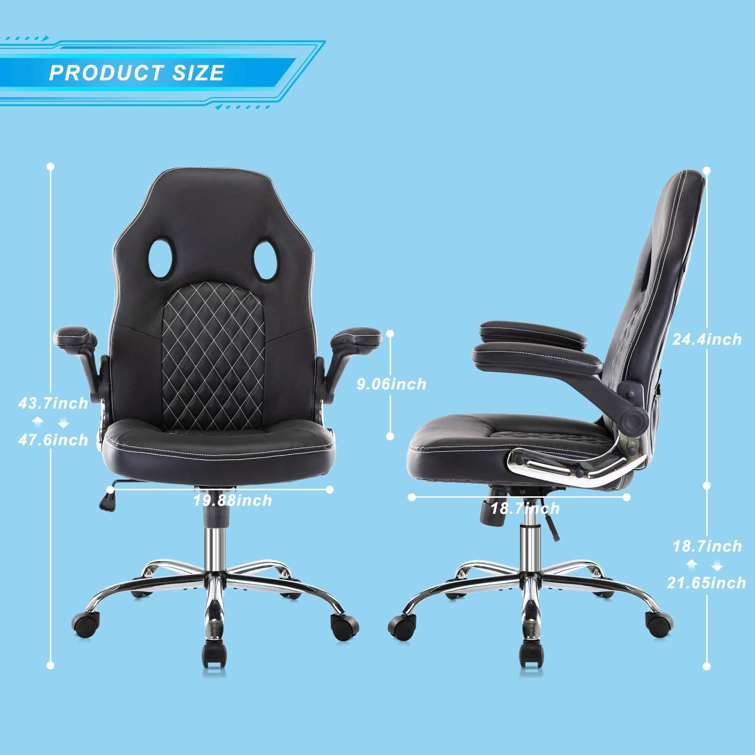 Gaming Chair Ergonomic Office Chair PU Leather Computer Chair High Back Desk Chair Adjustable Swivel Task Chair with Lumbar Support/Adjustable Armrests, Black