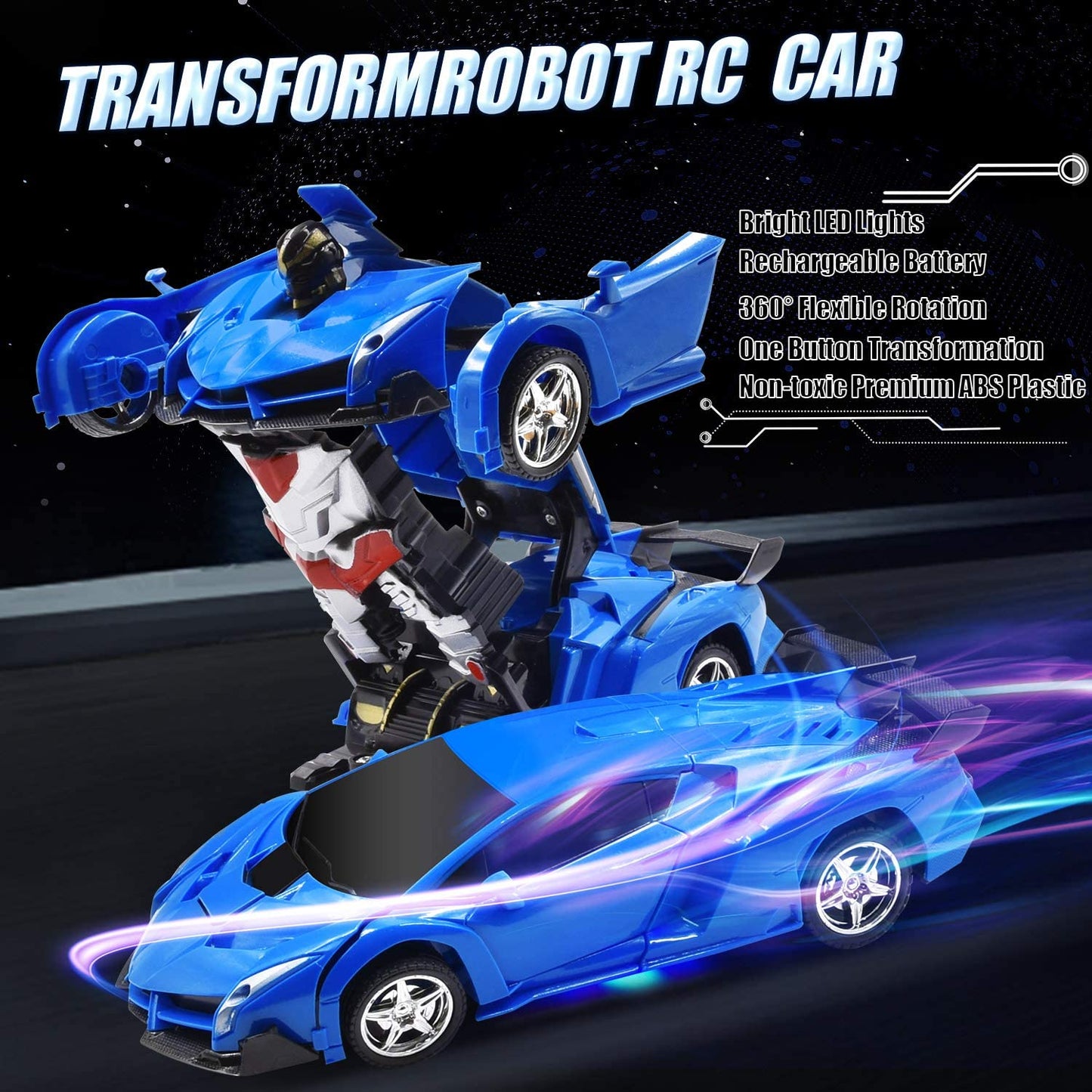 RC Car for Kids Transform Car Robot, Remote Control Super Car Toys with One-Button Deformation and 360°Rotating Drifting 1:18 Scale, Best Happy New Year Birthday Gifts for Boys Girls (Blue)