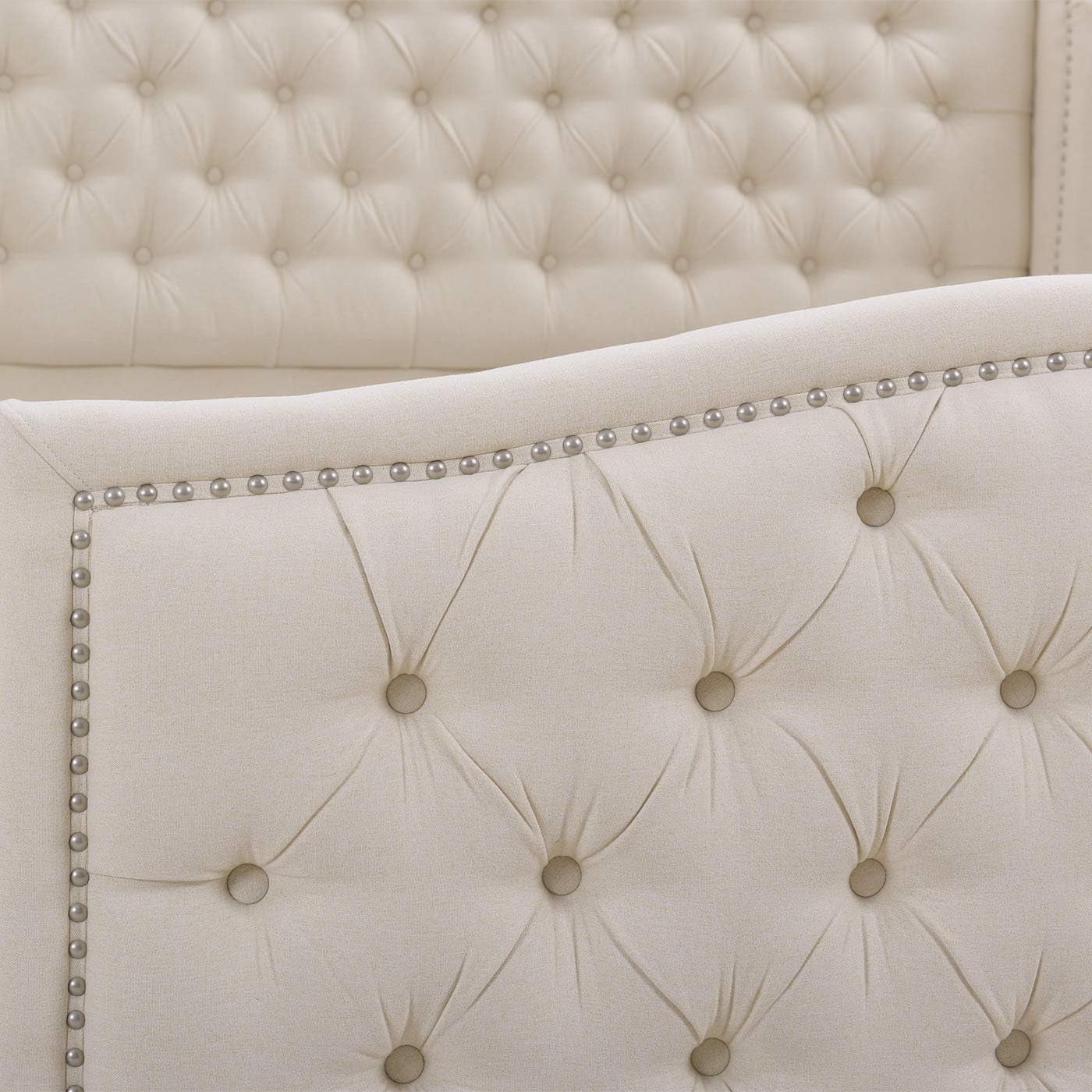 Anastasia Upholstered Shelter Headboard Bed Set, Queen, Sky Neutral Beige Polyester