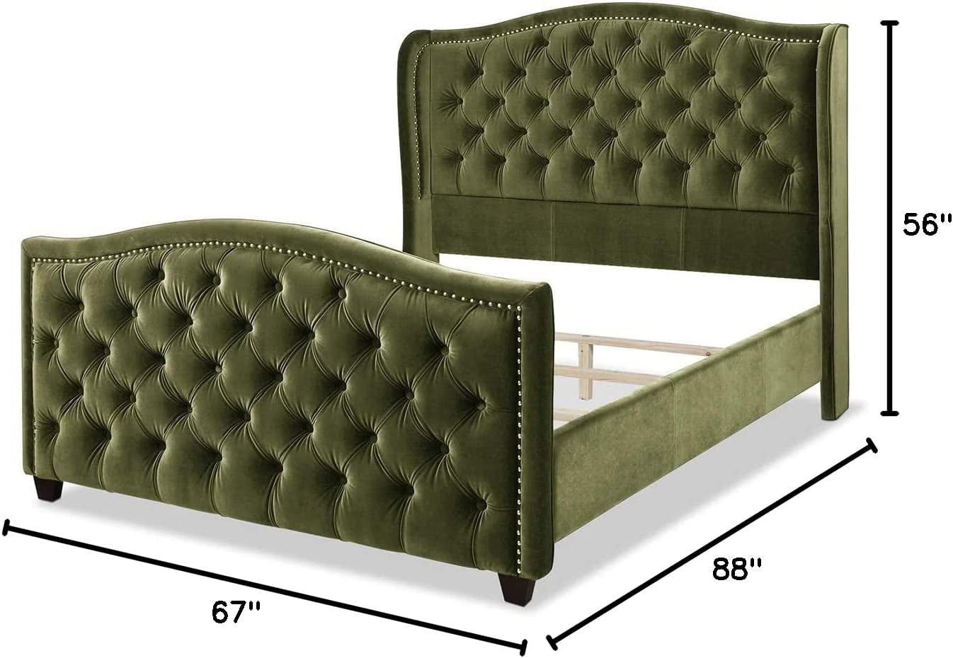 Marcella Upholstered Shelter Headboard Bed Set, Queen, Olive Green Performance Velvet