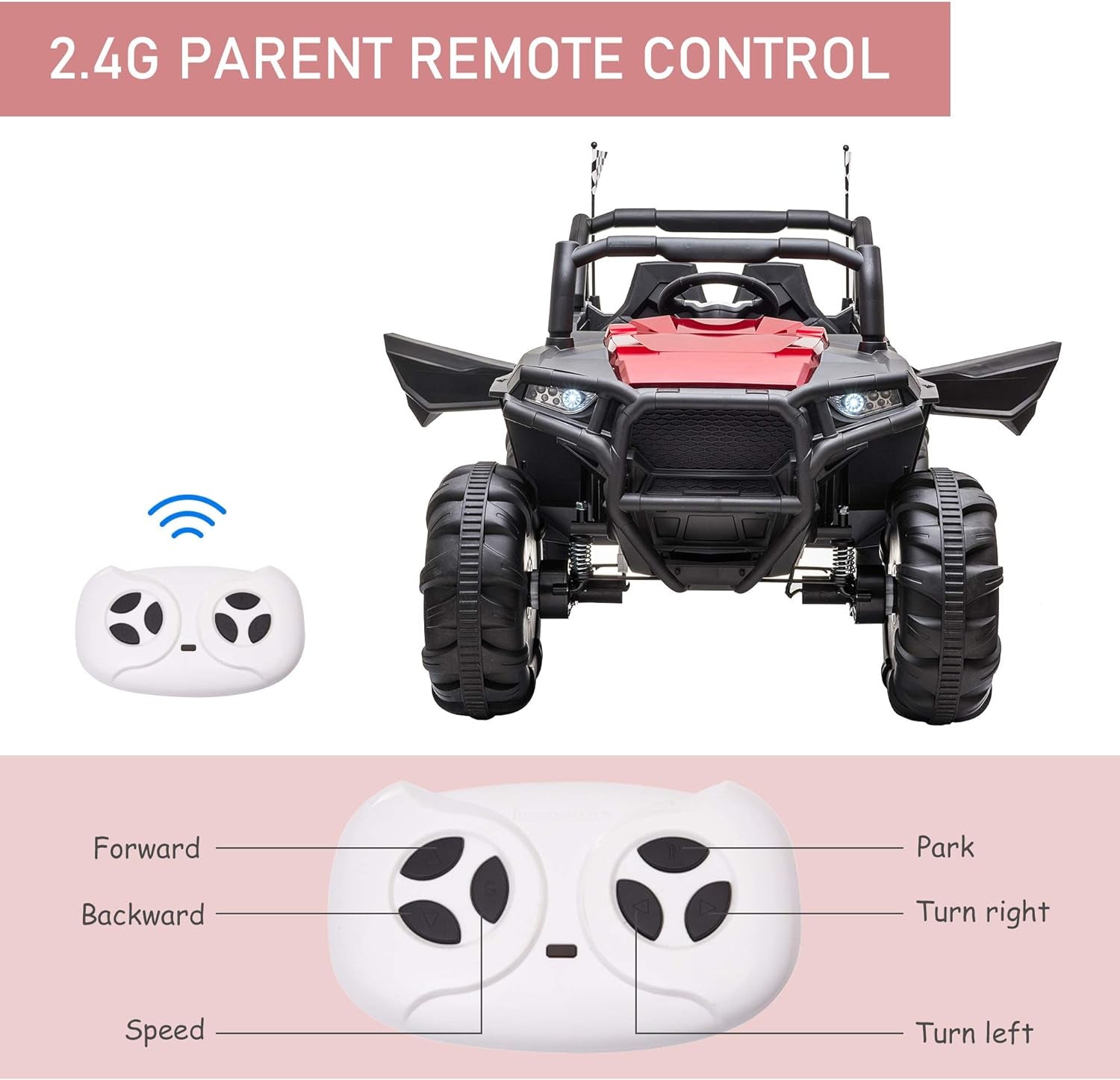 12V Kids Ride on Car Electric Off-Road UTV Truck Toy with Parental Remote Control, Suspensions, USB, Bluetooth, 3 Speeds & 4 Motors, Camo Red