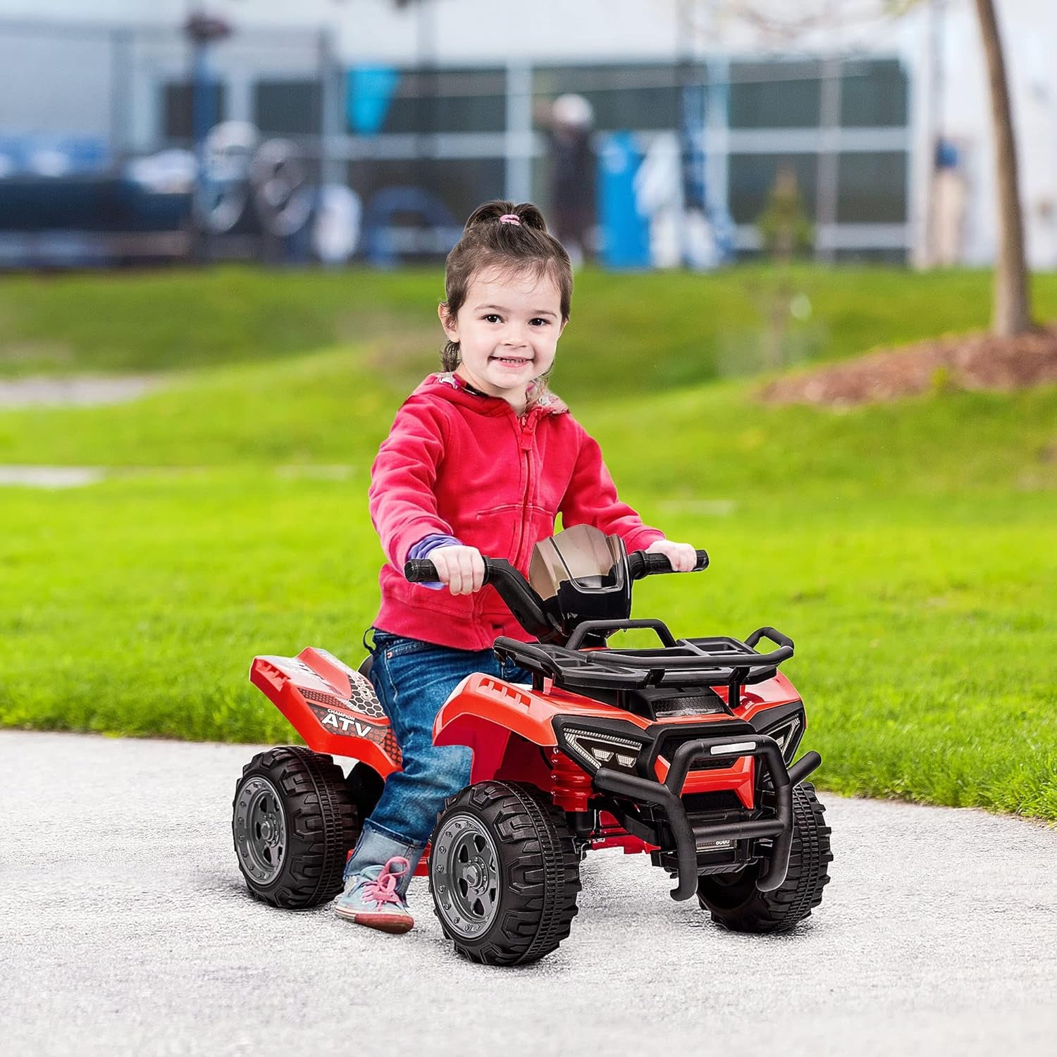 Kids Ride-On ATV Four Wheeler Car 6V Battery Powered Motorcycle with Music for 18-36 Months, Red