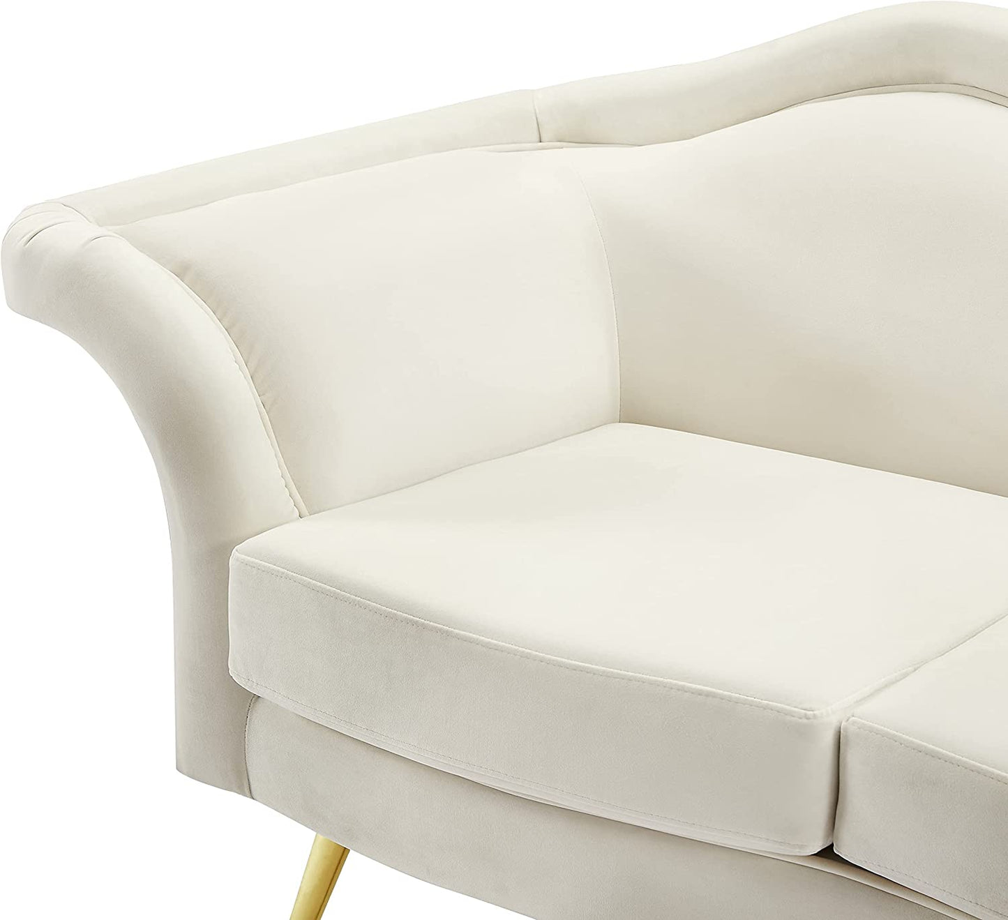 Lips Collection Velvet Upholstered Loveseat with Sturdy Gold Metal Legs, Cream