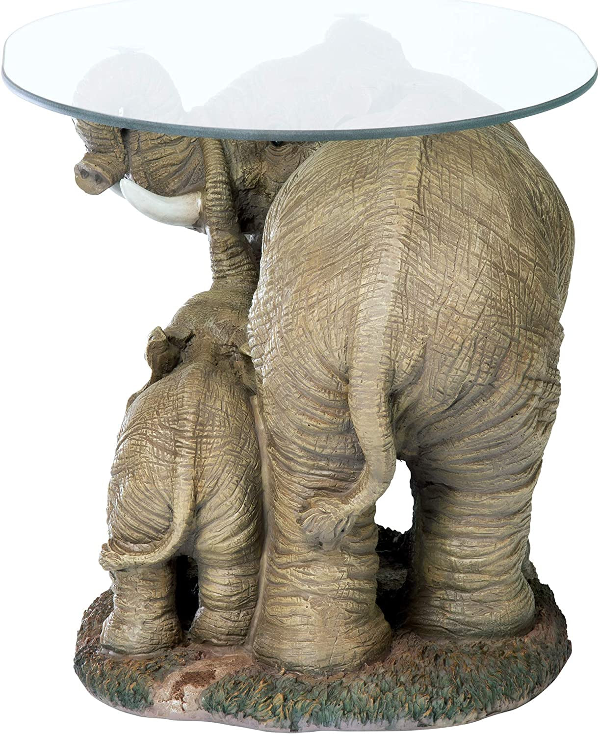 Elephant'S Majesty Glass-Topped Coffee and Cocktail Table, 30 Inches Wide, 18 Inches Deep, 18 Inches High, Full Color Finish