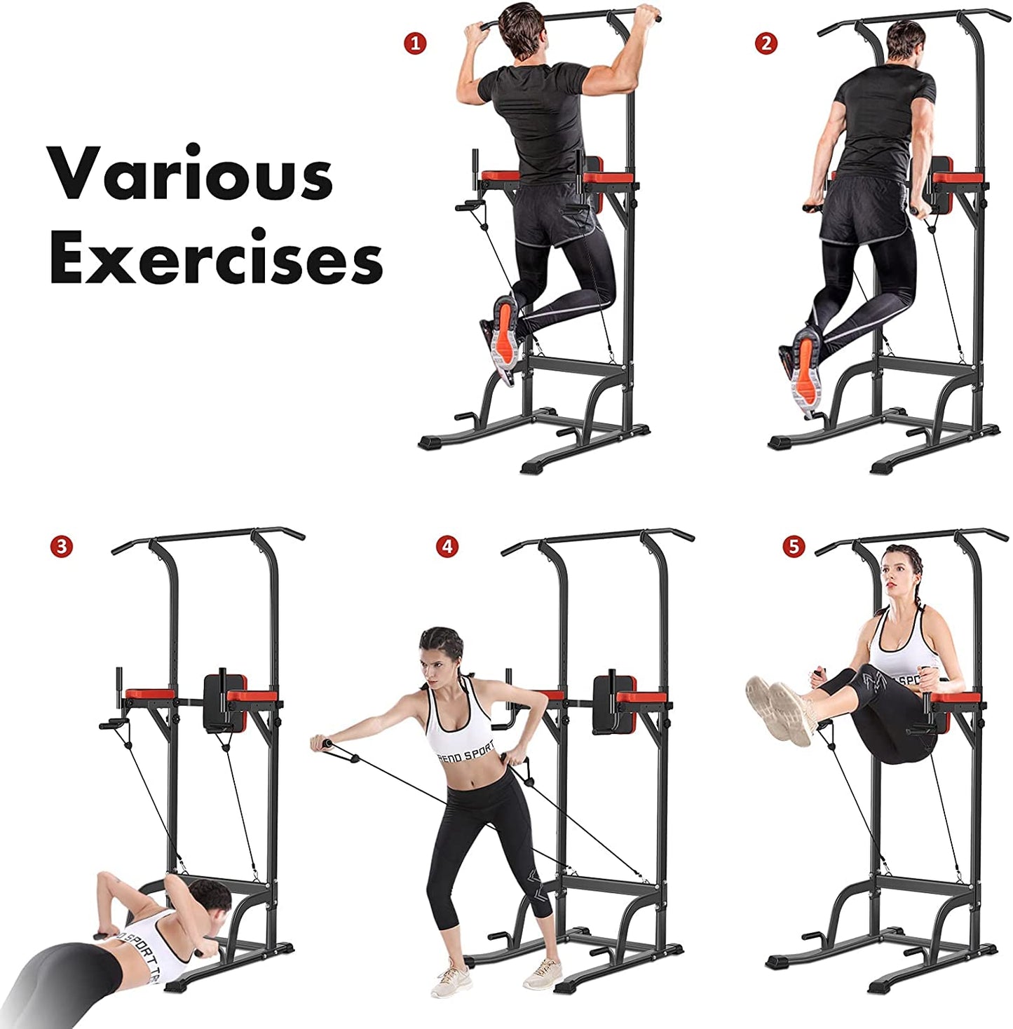 Power Tower Pull up Workout Dip Station Adjustable Dip Stands Multi-Function Home Gym Strength Training Fitness Equipment