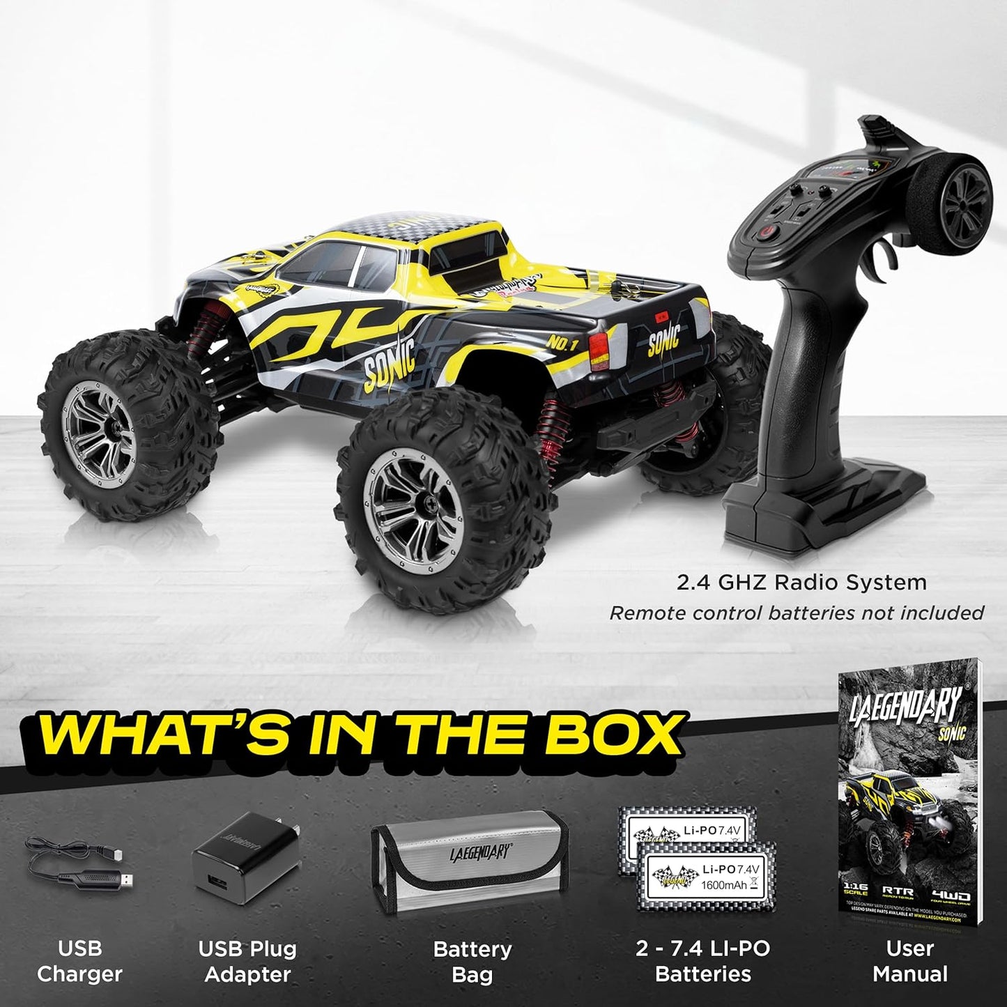 Remote Control Car, Hobby Grade RC Car 1:16 Scale Brushed Motor with Two Batteries, 4X4 Off-Road Waterproof RC Truck, Fast RC Cars for Adults, RC Cars, Remote Control Truck