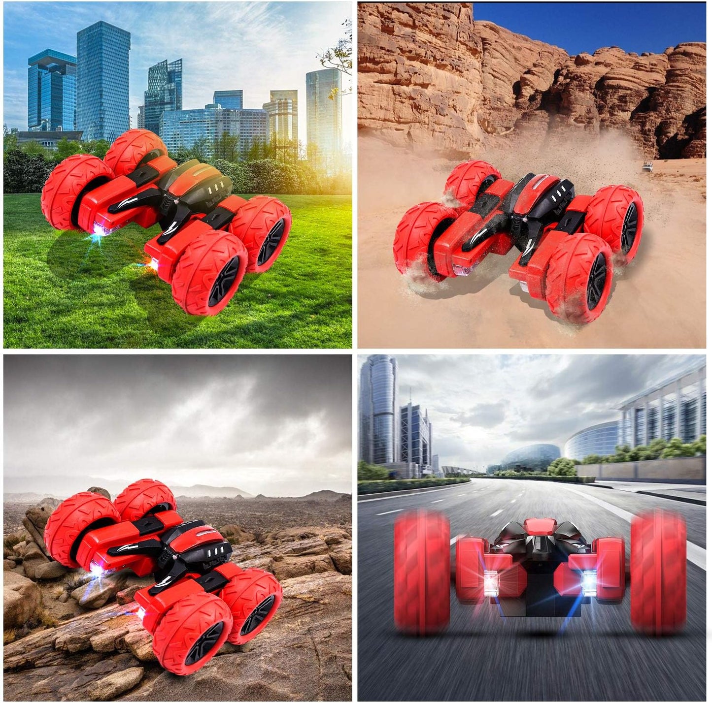 RC Cars Stunt Car Remote Control Car Double Sided Stunt Car 1:20 4WD 360° Flips Rotating Racing Car Toy for Boys and Girls with 2 Rechargeable Batteries (Red)