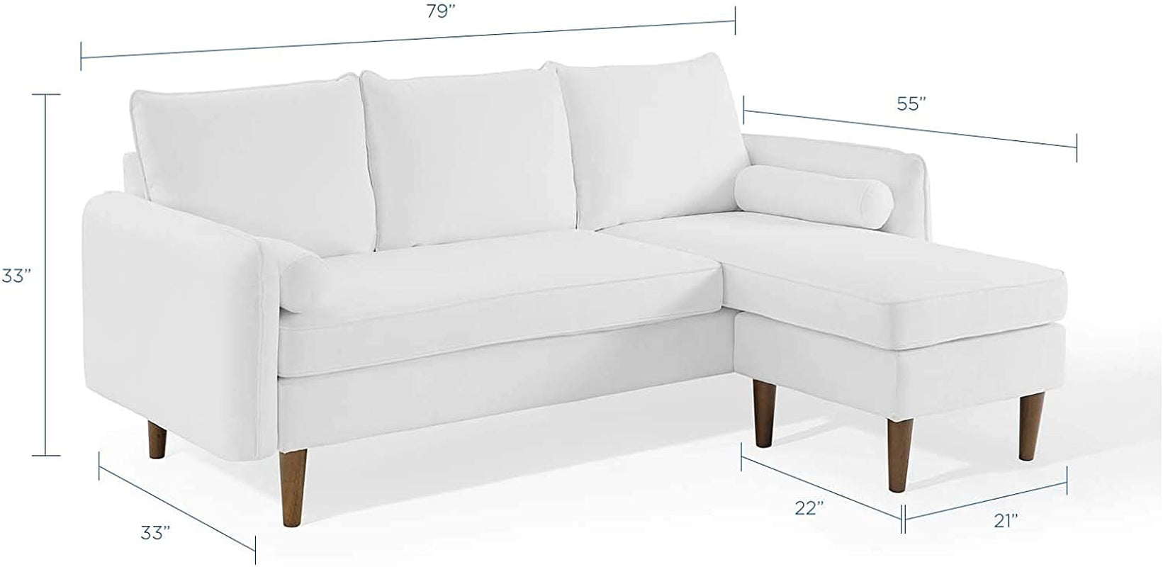 Revive Right or Left Sectional Modern Upholstered Fabric Sofa Couch, White