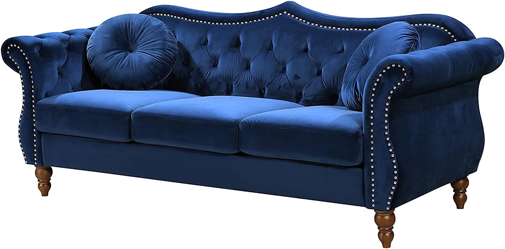 Anna1 Classic Nailhead Chesterfield Velvet Couch, Sofa & Loveseat, Blue