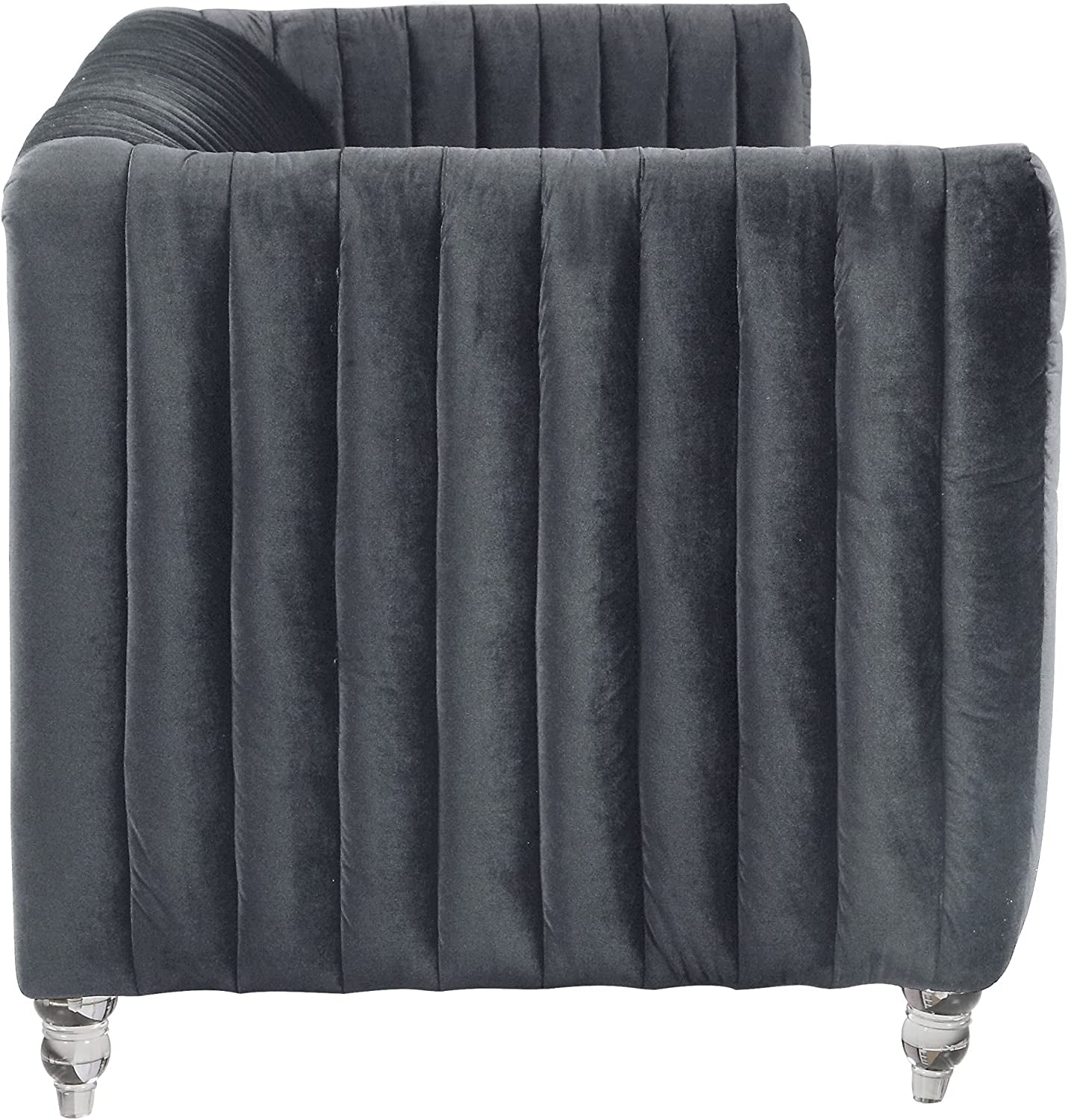 Kent Elegant Velvet Modern Contemporary Plush Cushion Seat round Acrylic Feet Sofa, Grey