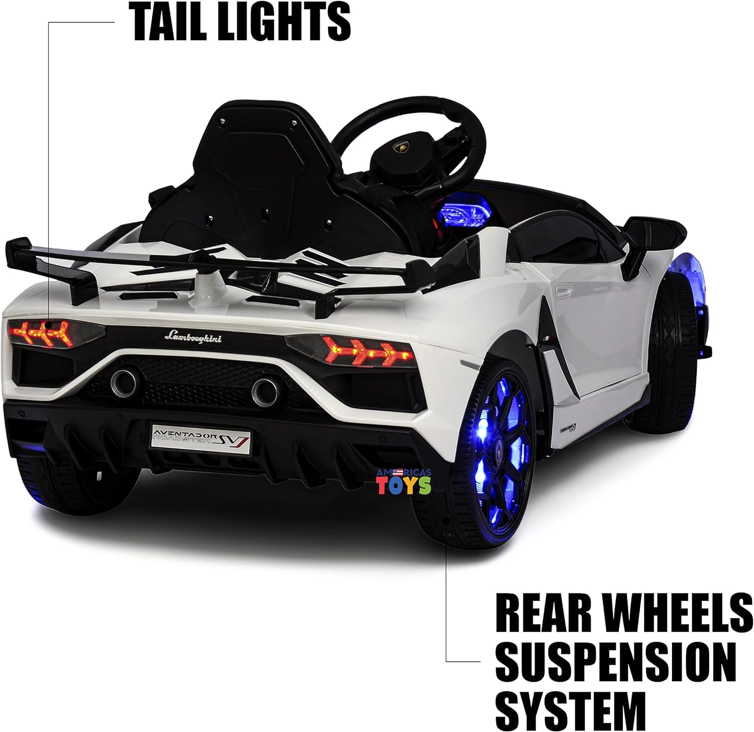 Ride on Toys - 12V Battery Operated Ride on Car with Remote Control –  Kids Electric Car with Butterfly Doors, Spoiler, Leather Seat, MP3 Music, Horn, Compatible with Lamborghini White