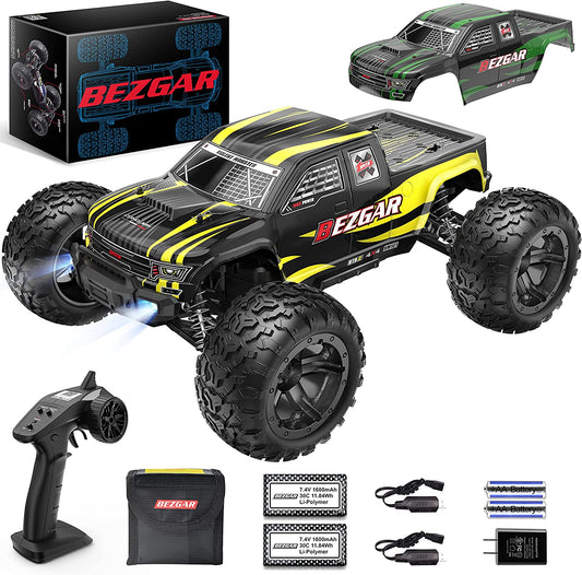 HM101 Hobby Grade 1:10 Scale Remote Control Truck with 550 Motor, 4WD Top Speed 42 Km/H All Terrains off Road RC Truck,Waterproof RC Car with 2 Rechargeable Batteries for Kids and Adults