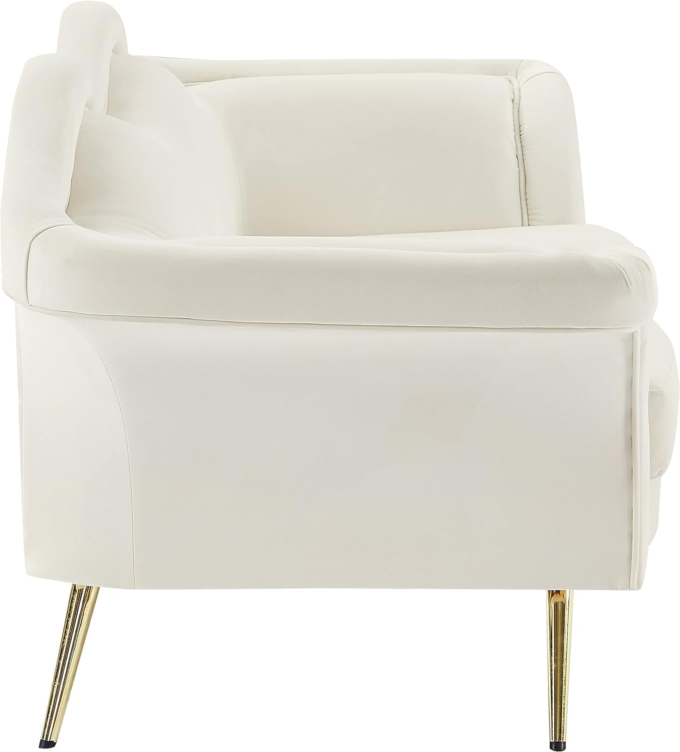 Lips Collection Velvet Upholstered Loveseat with Sturdy Gold Metal Legs, Cream