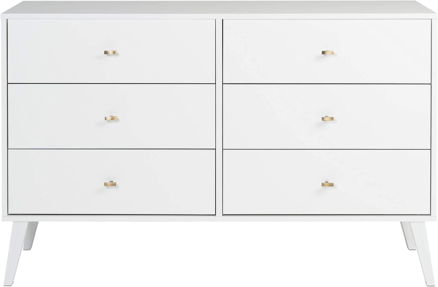 Milo Mid-Century 6 Drawer Double Dresser for Bedroom, 16" D X 52.50" W X 33" H, White