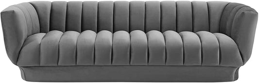 Entertain Vertical Channel Tufted Performance Velvet Sofa Couch in Gray