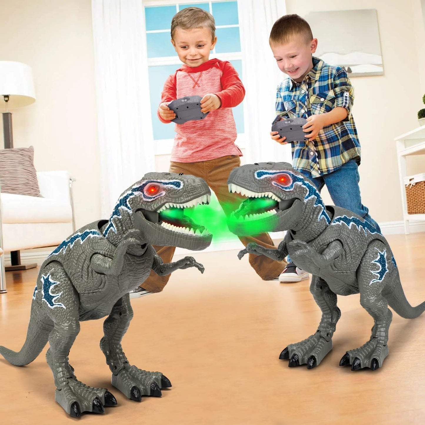 Remote Control Dinosaur Toys for Kids 3-5 - T Rex Dinosaur Toys with 12 Dino Figures - Light up & Roaring Sound - Electronic Walking Dinosaur Toys - Dinosaur Robot Toy for Kids Boys (Gray)