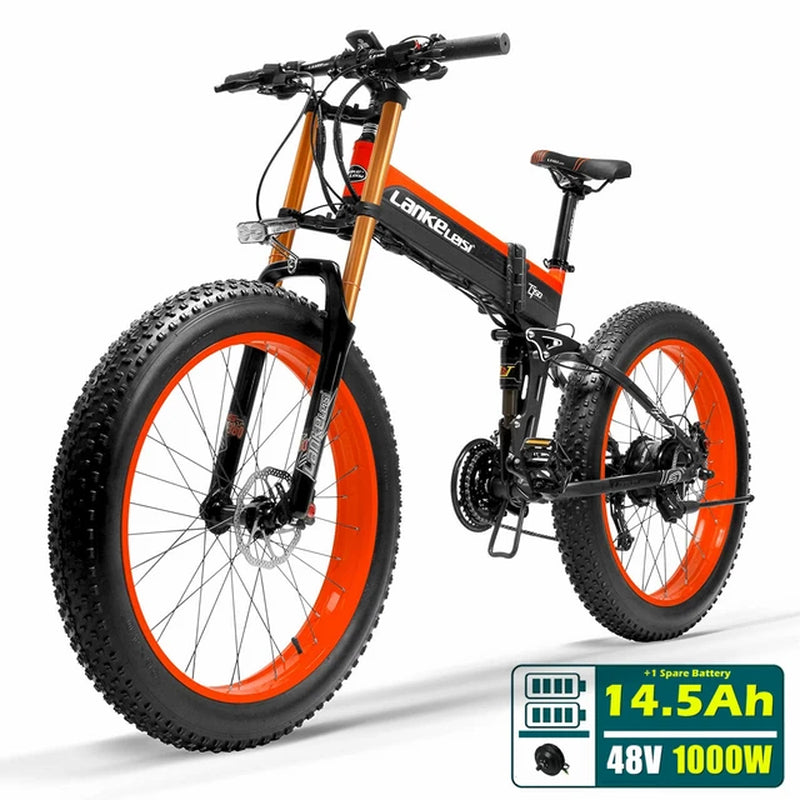 T750Plus New 27 Speed Ebike Fat Bike,1000W 48V 14.5Ah Strong Power, 5-Level Pedal Assist Sensor,Downhill Fork Snow Bike