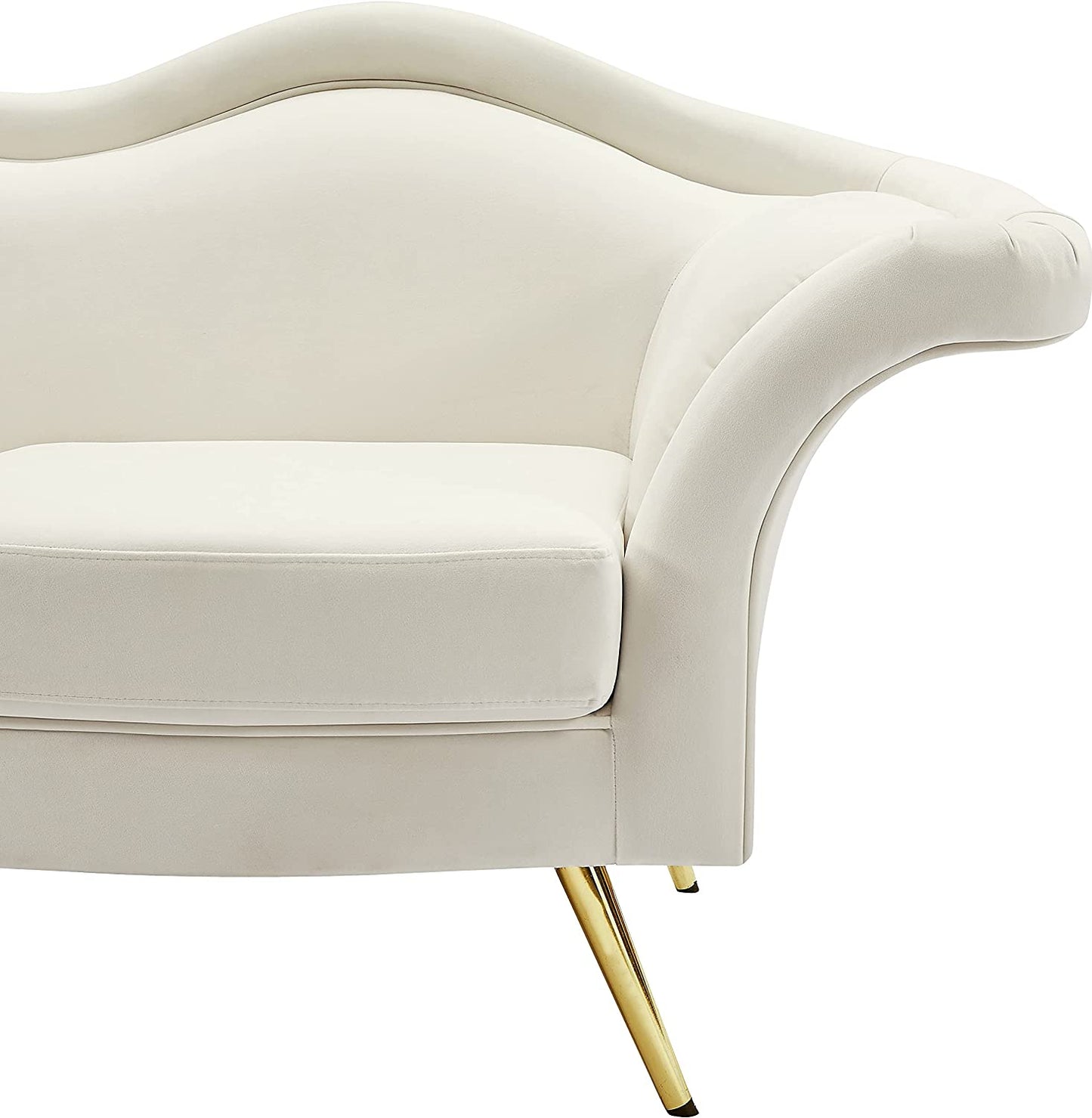 Lips Collection Velvet Upholstered Loveseat with Sturdy Gold Metal Legs, Cream