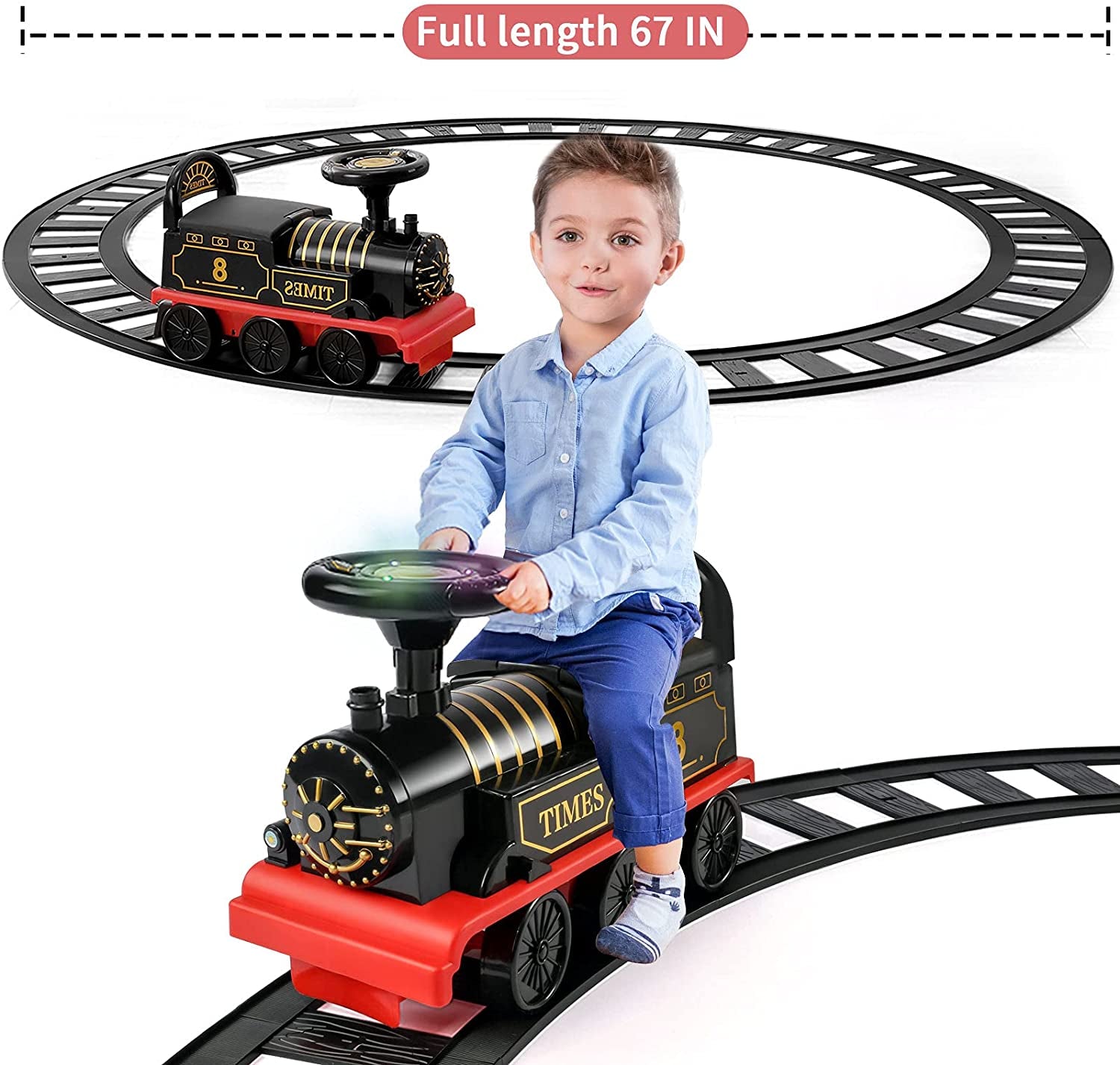 Ride on Train with Track Electric Ride on Toy W/Lights & Sounds Storage Seat Train Toy Ride for Kids Birthday Gift Riding Car Train for Children Baby Toddlers Boys & Girls