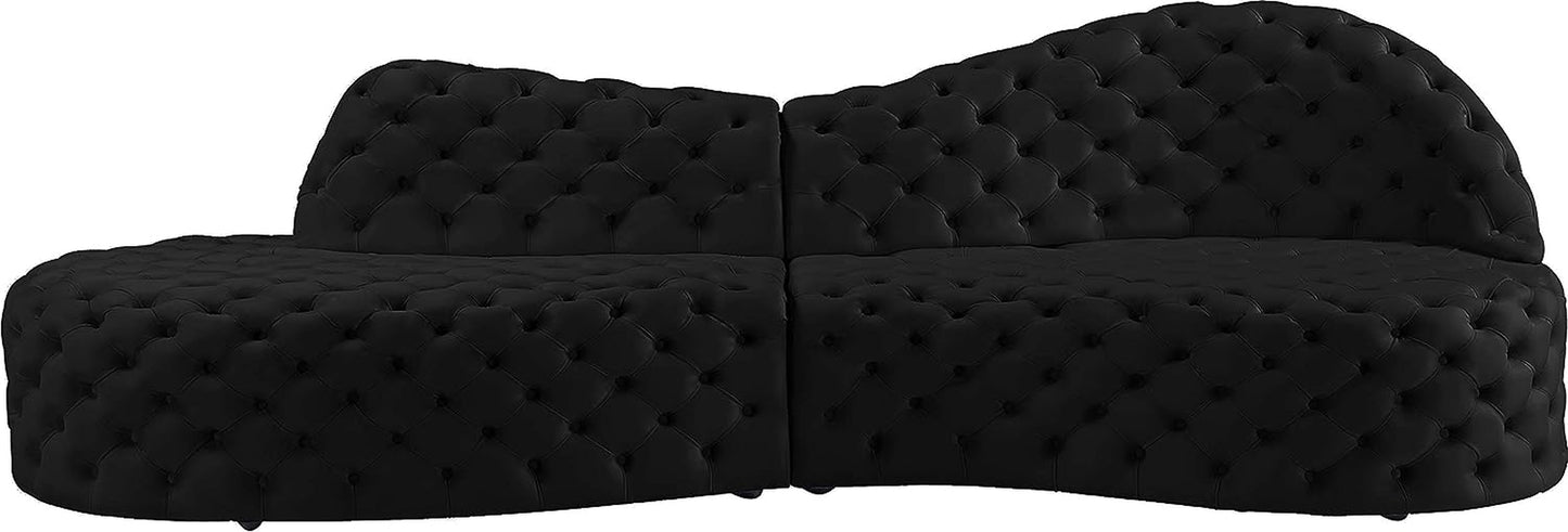 654Black-Sectional Royal Collection Modern | Contemporary Velvet Upholstered 2 Piece Sectional with Deep Button Tufting, 114" W X 41" D X 36.5" H, Black