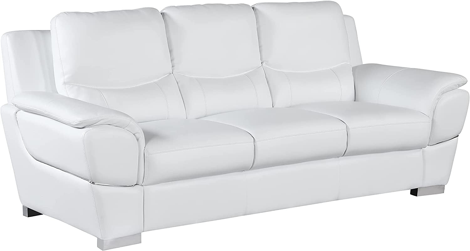 Binion Leather Match Upholstered Modern Living Room Loveseat, Sofa, White