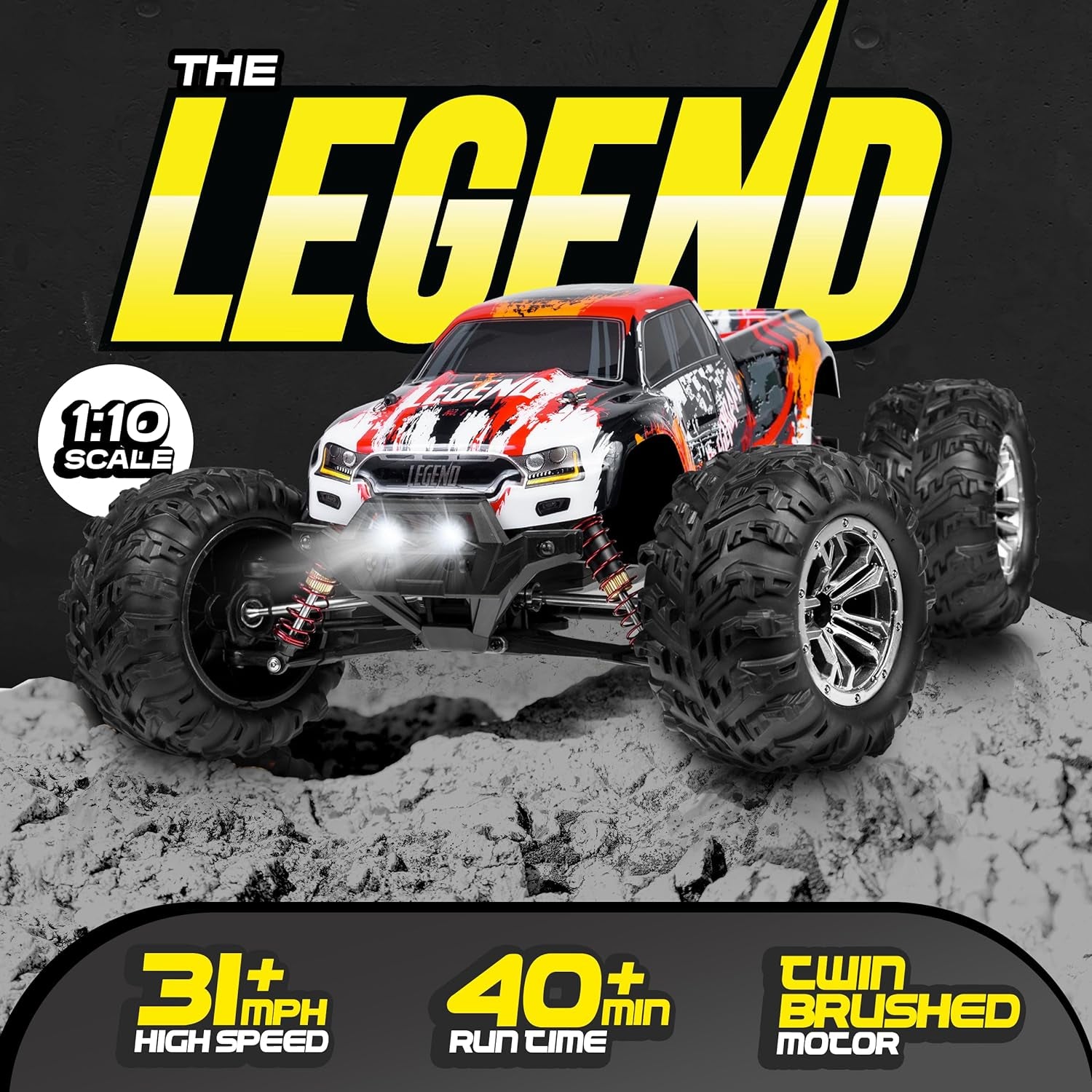 Remote Control Car, Hobby Grade RC Car 1:10 Scale Brushed Motor with Two Batteries, 4X4 Off-Road Waterproof RC Truck, Fast RC Cars for Adults, RC Cars, Remote Control Truck