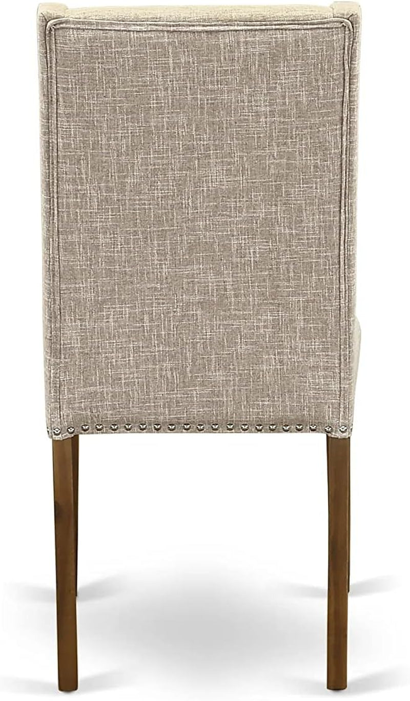 CNFL7-N8-04 Celina 7 Piece Set Consist of a Rectangle Rustic Wood Kitchen Table and 6 Light Tan Linen Fabric Parson Dining Room Chairs, 36X60 Inch