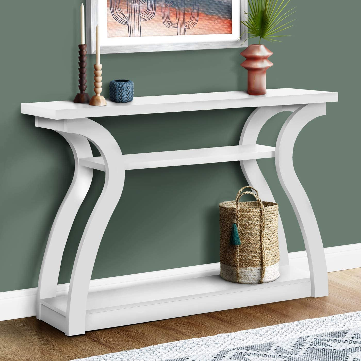 Home Entryway Sleek Stylish 47 Inch Long Large Surface Area Wood Look Accent Console Table, (White, 1.5 in X 47.25 in X 32 In)