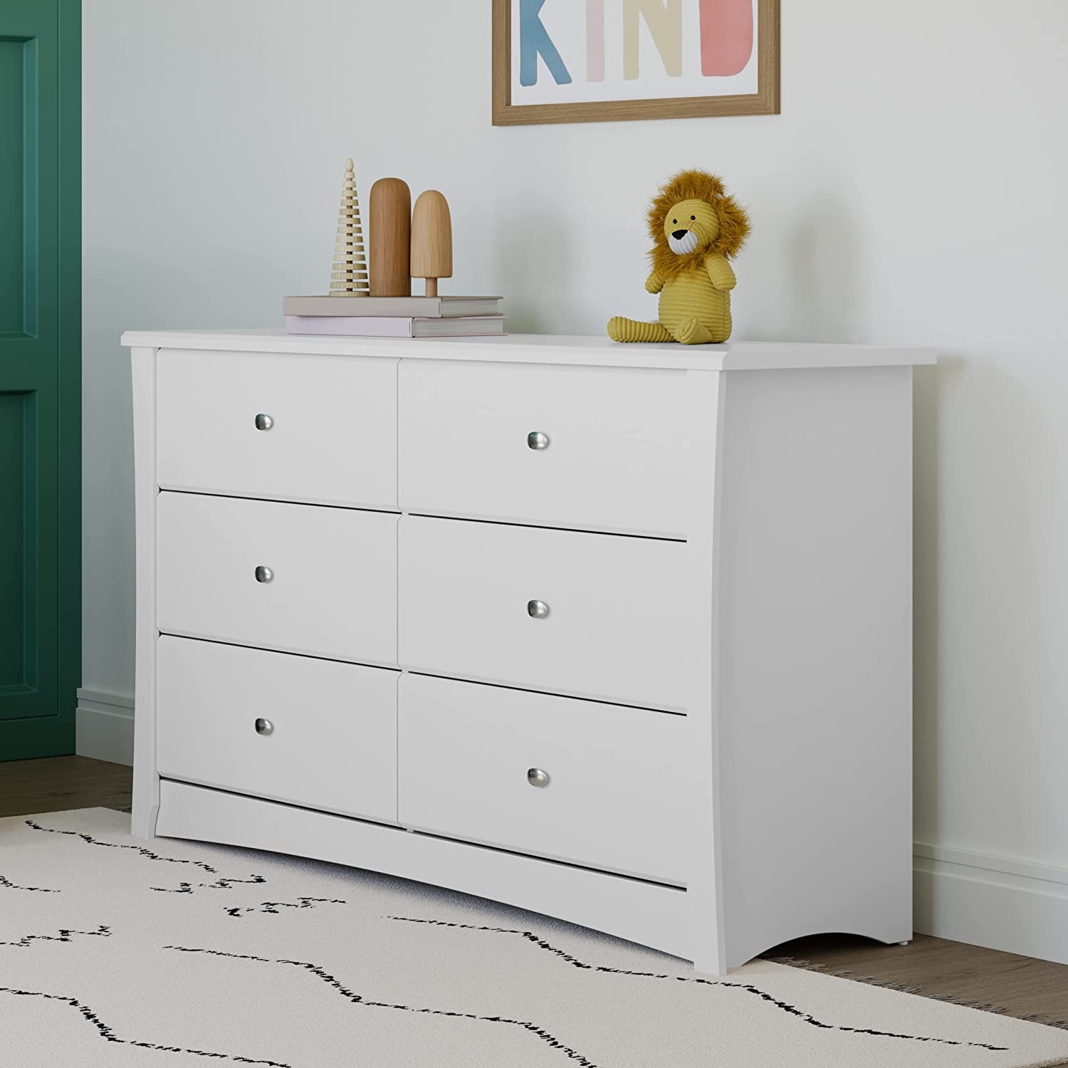 Crescent 6 Drawer Double Dresser (White) – GREENGUARD Gold Certified, Kids Dresser Drawer Organizer for Nursery, Chest of Drawers