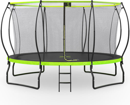 Trampoline 12FT 14FT 15FT 16FT Trampoline for Kids and Adults with Basketball Hoop, Enclosure Net & Wind Stakes, 1500LBS ASTM Approved Outdoor Recreational Trampolines