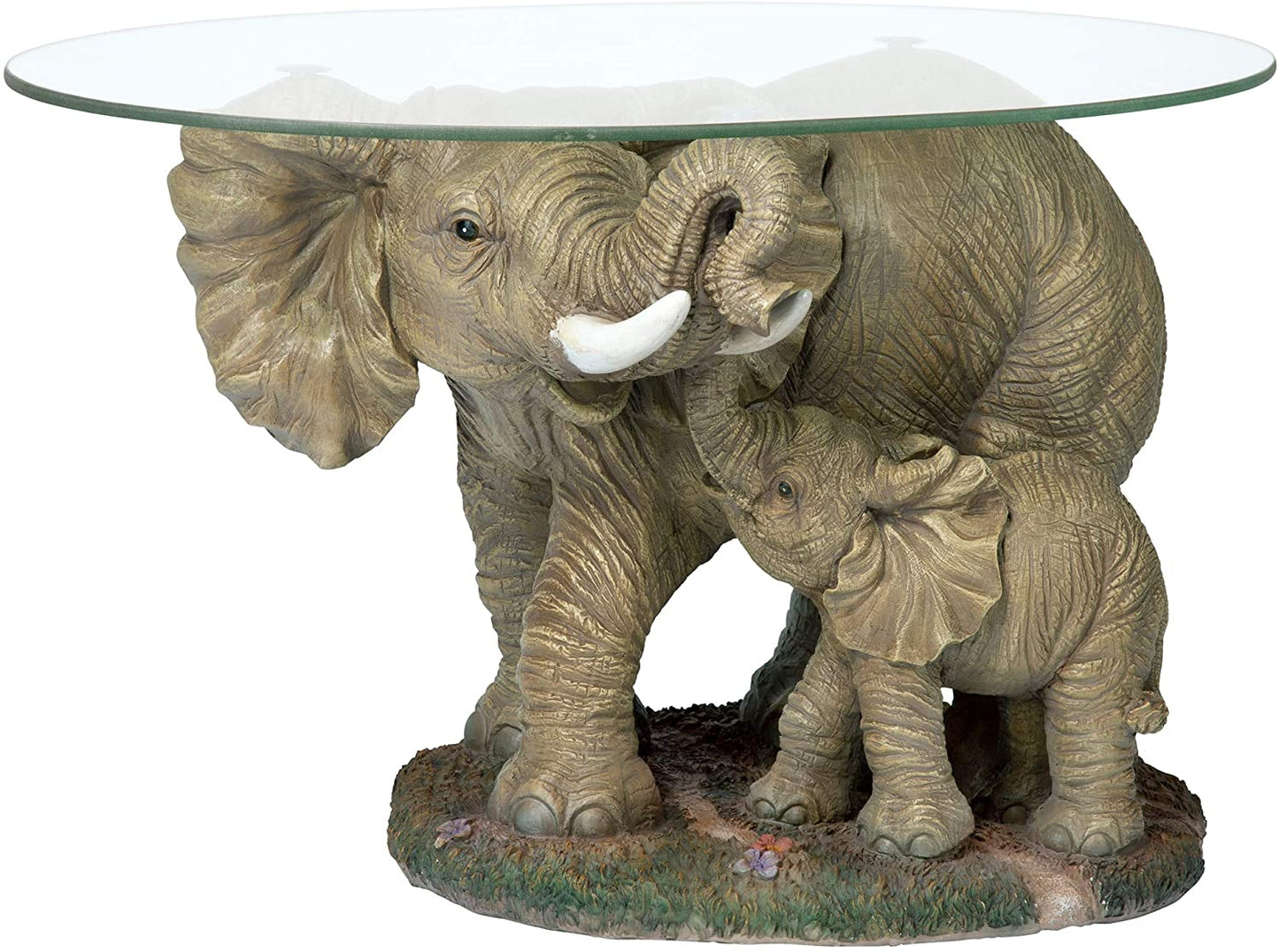 Elephant'S Majesty Glass-Topped Coffee and Cocktail Table, 30 Inches Wide, 18 Inches Deep, 18 Inches High, Full Color Finish