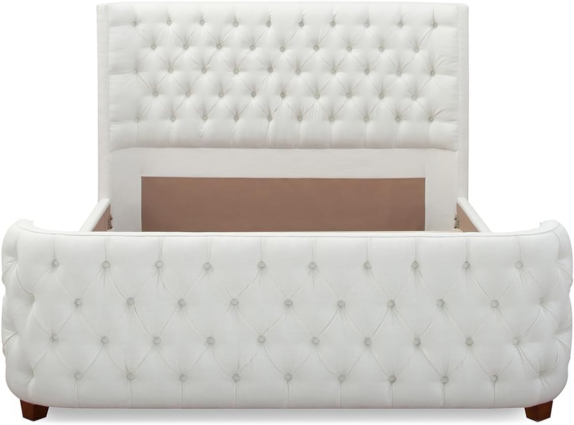 Brooklyn Queen Tufted Panel Bed Headboard and Footboard Set, Antique White Polyester