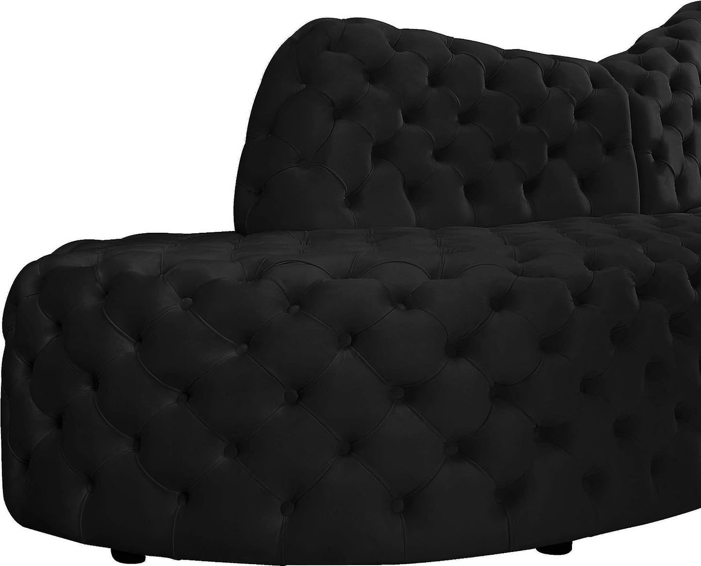 654Black-Sectional Royal Collection Modern | Contemporary Velvet Upholstered 2 Piece Sectional with Deep Button Tufting, 114" W X 41" D X 36.5" H, Black