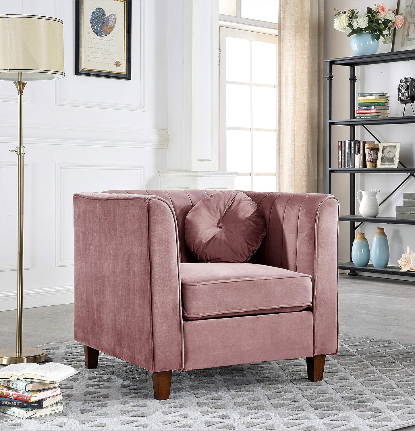 Arvilla Mid Century Velvet Upholstered Chesterfield Living Room, Chair, Loveseat, Sofa, Rose