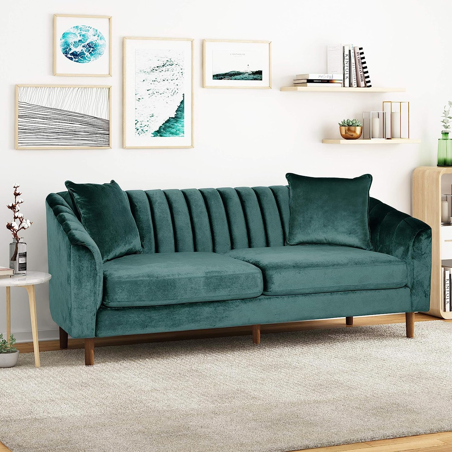 Susan Velvet 3 Seater Sofa, Teal + Dark Brown