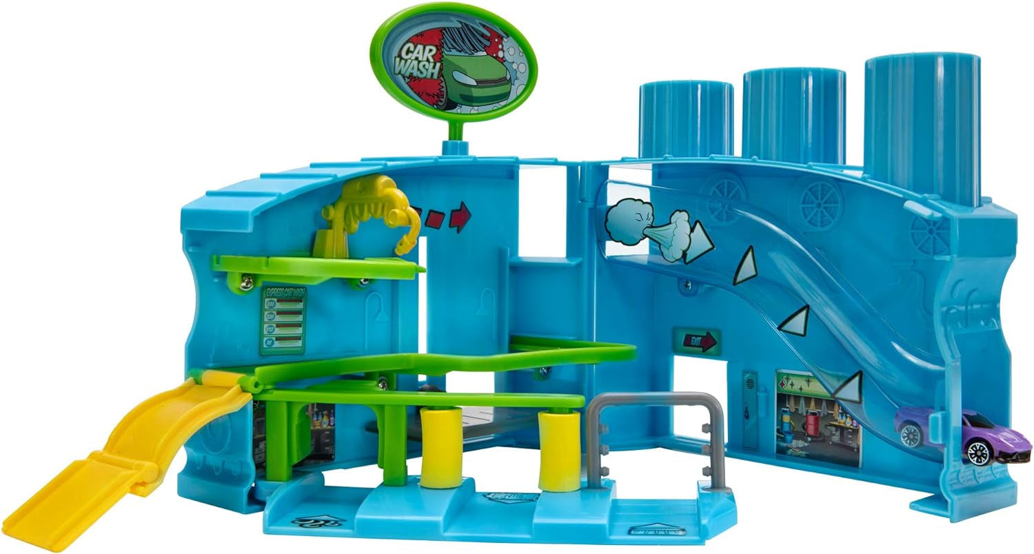 Core Playset, Car Wash Station - Expandable and Connectable to Other MM Sets, Includes One Exclusive Vehicle - Collect Them All