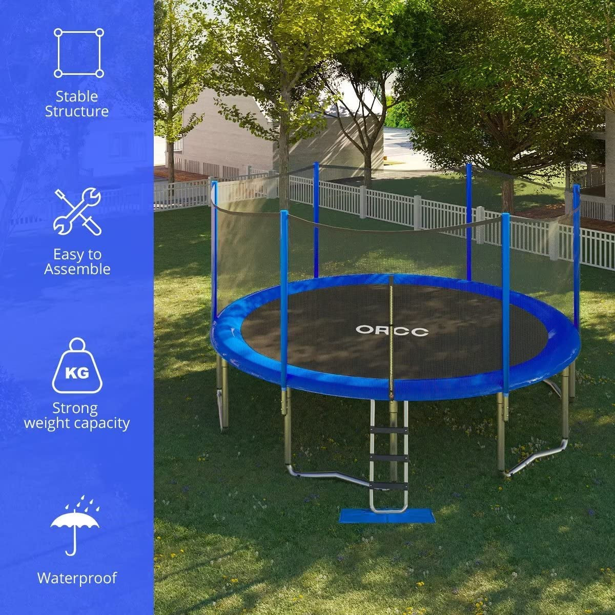 Trampoline-Astm and CPSIA Approved-16 15 14 12 10Ft Kids Recreational Trampolines with Enclosure Net Ladder Safe Bounce Outdoor Backyard Trampoline for Kids Family Happy Time