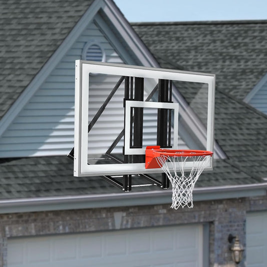 Basketball Hoop Roof Mount Garage Includes 48" or 60'' Crystal-Clear Tempered Glass Backboard, Durable Steel Universal Bracket and Double Spring Breakaway Rim with Net