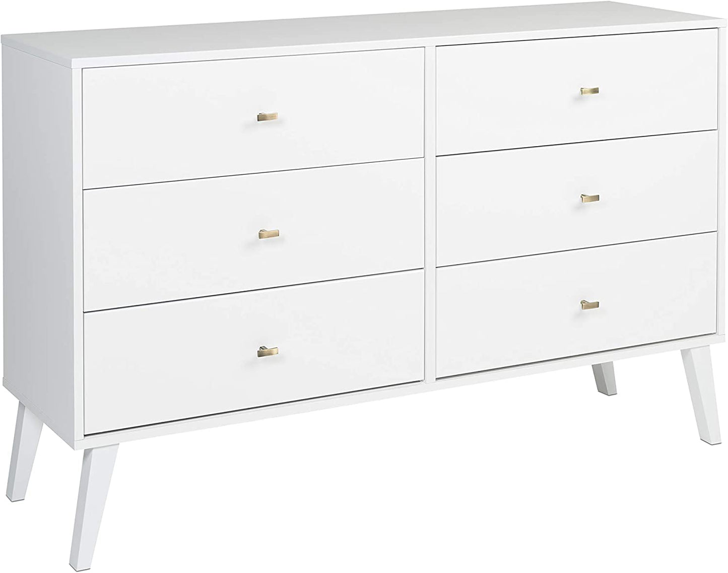 Milo Mid-Century 6 Drawer Double Dresser for Bedroom, 16" D X 52.50" W X 33" H, White