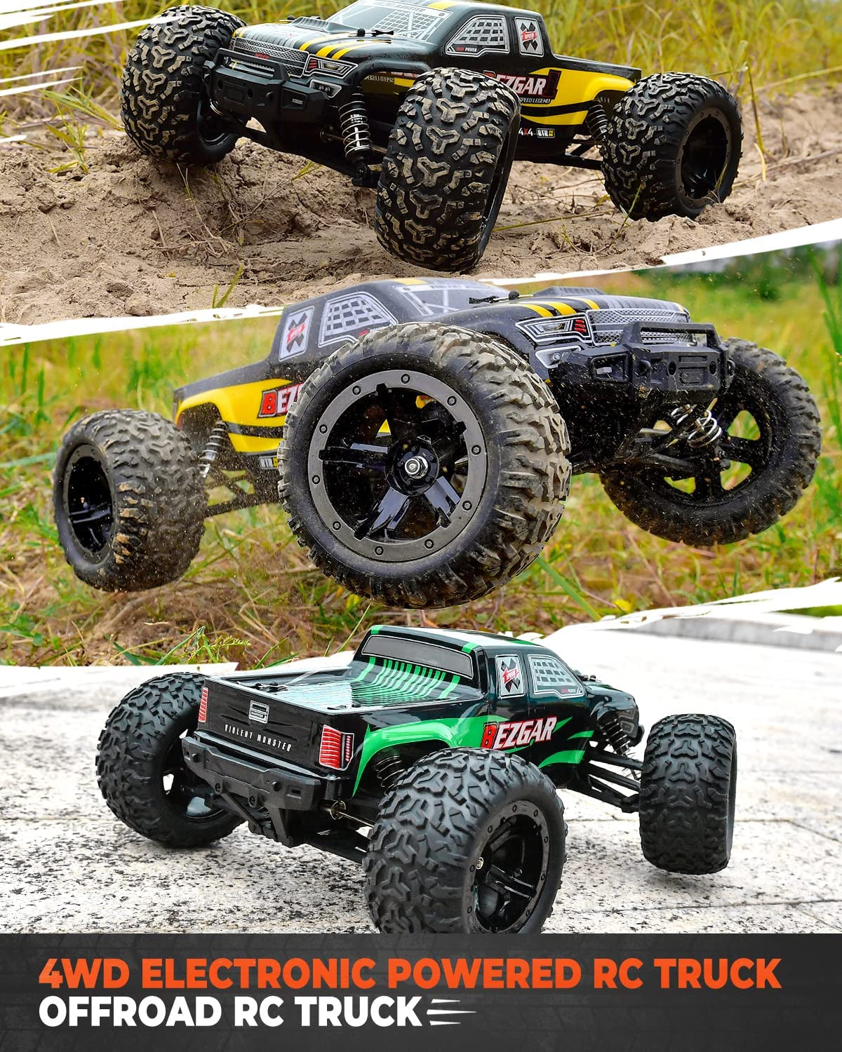 HM101 Hobby Grade 1:10 Scale Remote Control Truck with 550 Motor, 4WD Top Speed 42 Km/H All Terrains off Road RC Truck,Waterproof RC Car with 2 Rechargeable Batteries for Kids and Adults