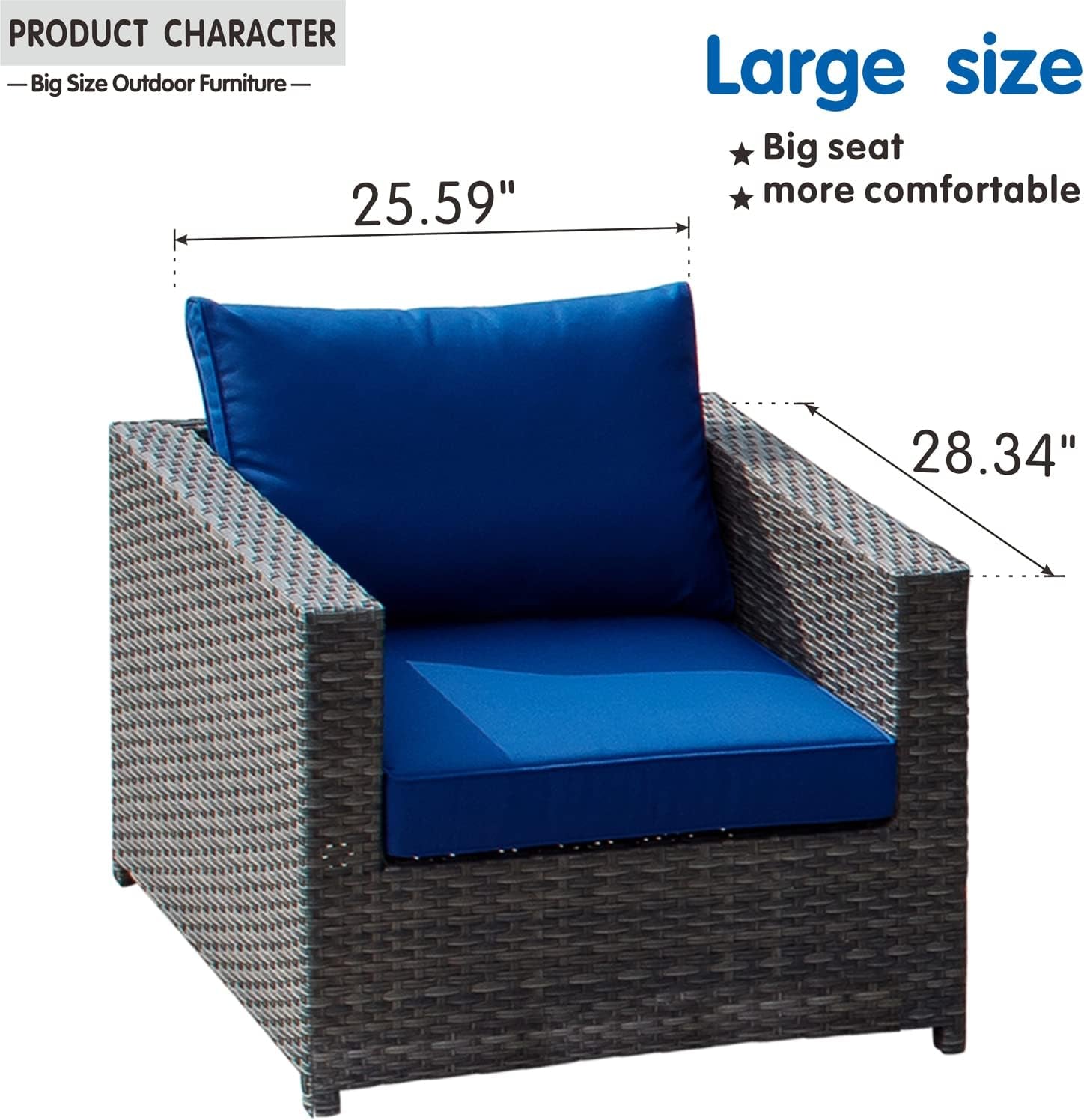 Patio Furniture Sets Outdoor Sectional Sofa 12 Pieces No Assembly Required Big Size All Weather Wicker Aluminum Conversation Set with 4 Pillows and 2 Furniture Covers,Grey Wicker Navy Blue