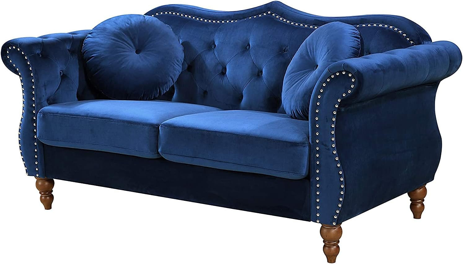 Anna1 Classic Nailhead Chesterfield Velvet Couch, Sofa & Loveseat, Blue