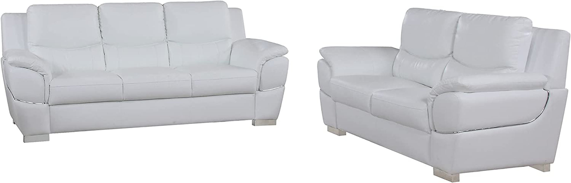 Binion Leather Match Upholstered Modern Living Room Loveseat, Sofa, White