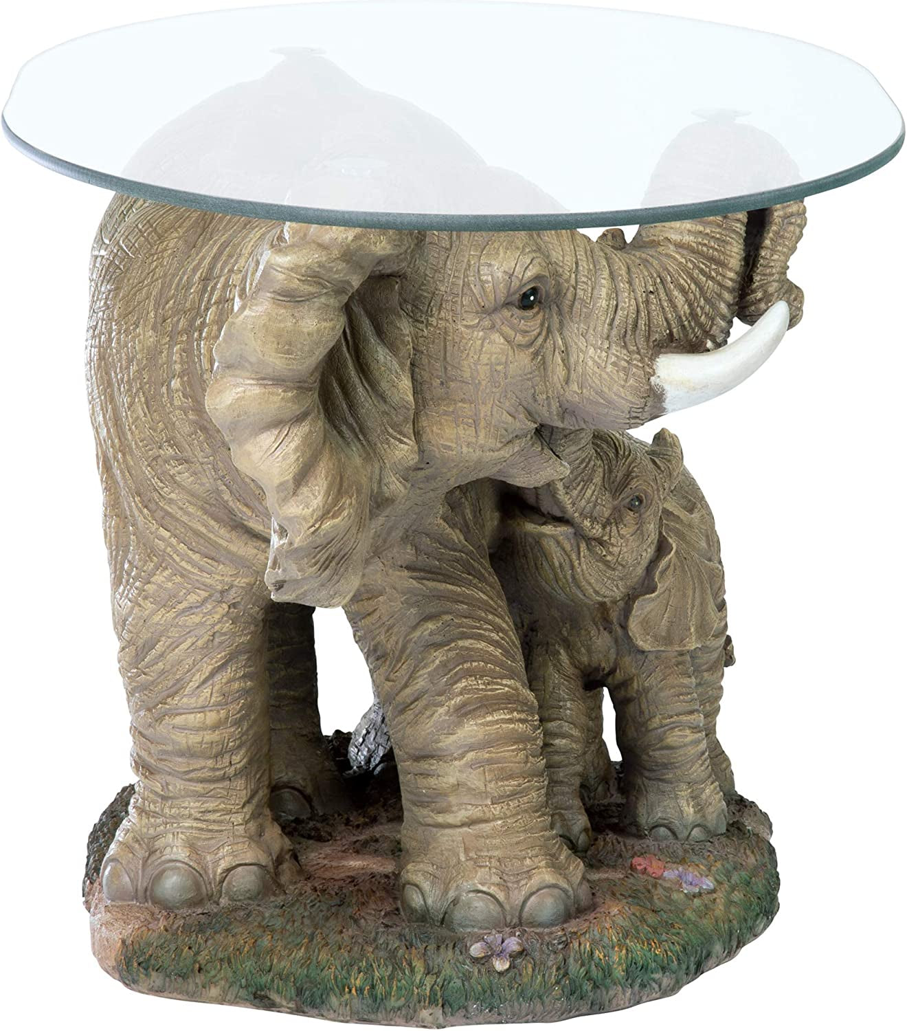 Elephant'S Majesty Glass-Topped Coffee and Cocktail Table, 30 Inches Wide, 18 Inches Deep, 18 Inches High, Full Color Finish